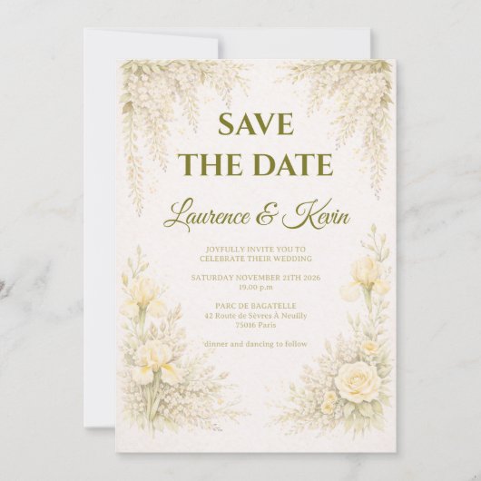 Elegant Botanical Wedding Invitation Save the date (Devant)