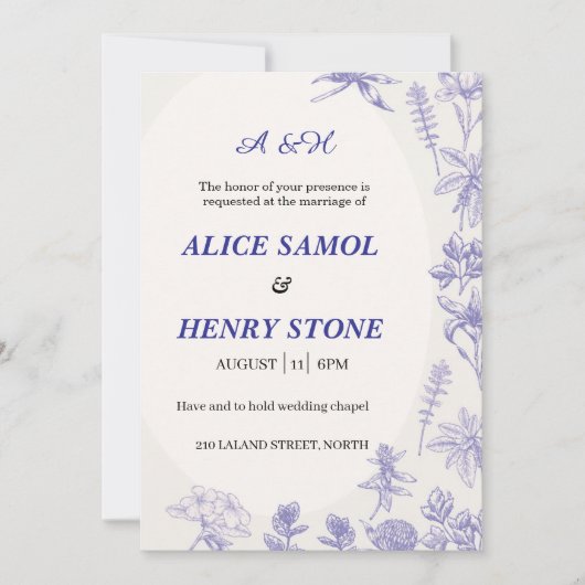 Elegant Botanical Wedding Invitation Template (Devant)