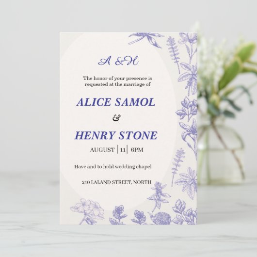 Elegant Botanical Wedding Invitation Template (Debout devant)