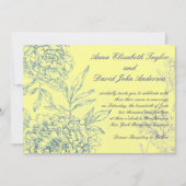 Elegant Botanical Wedding Invitting Yellow Blue Kaart (Voorkant)