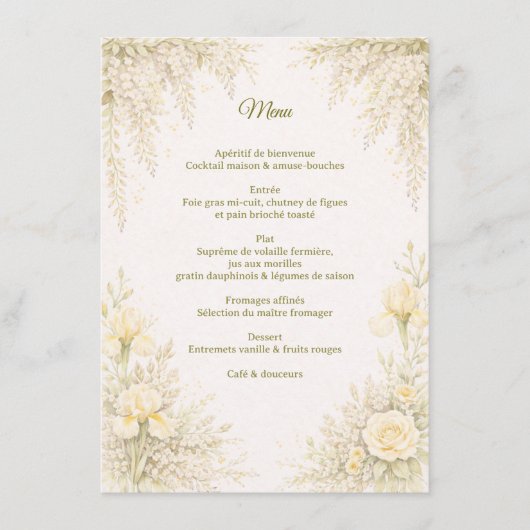 Elegant Botanical Wedding Menu (Devant)