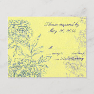 Elegant Botanical Wedding RSVP-kaarten Geel Blauw RSVP Kaartje