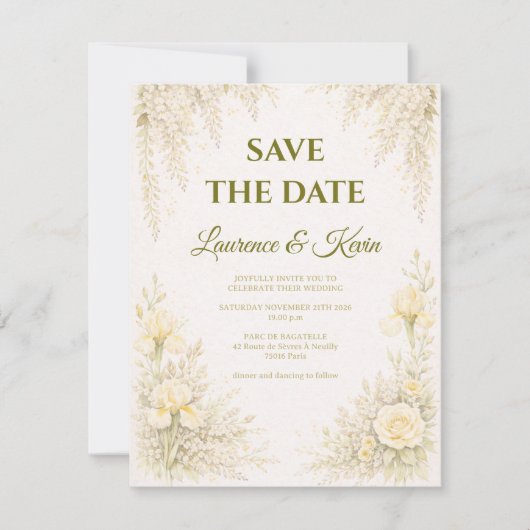 Elegant Botanical Wedding Save the date (Devant)