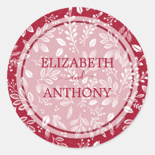 Elegant botanicals Cranberry Wedding Ronde Sticker