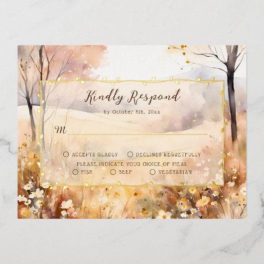Elégant Botanique Automne Boho Wedding Carte RSVP (Recto)