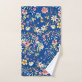 Élégant Botanique Floral Cobalt Blue Arrière - pla (Serviette à main)