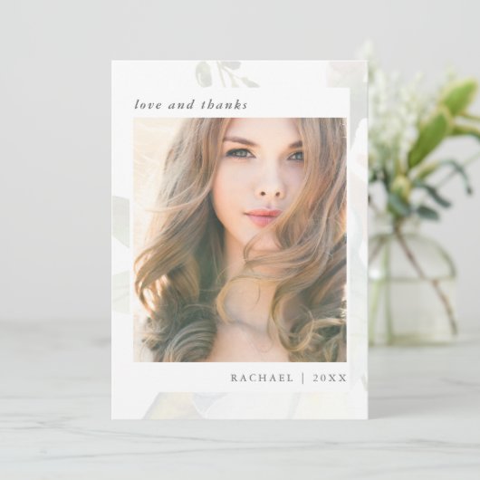 Elegant Botanisch Afstuderen Foto Dank u Bedankkaart (Staand voorkant)