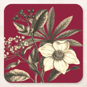 Elegant  Botanisch Beige Kerst Roos Vierkante Kartonnen Onderzetter