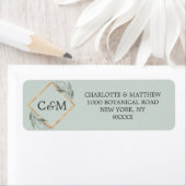 Elegant Botanisch Blad Salie Groen Goud Bruiloft Etiket (Insitu)