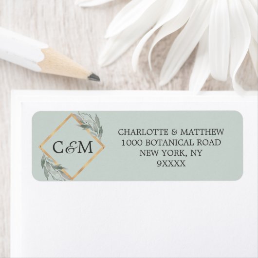 Elegant Botanisch Blad Salie Groen Goud Bruiloft Etiket (Insitu)