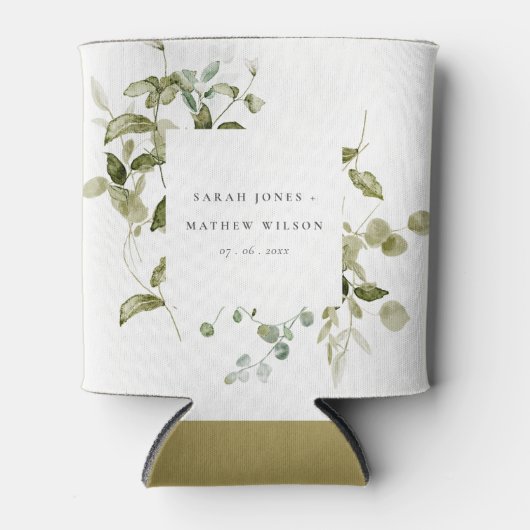 Elegant Botanisch Bladblad Waterverf Bruiloft Blikjeskoeler (Voorkant)