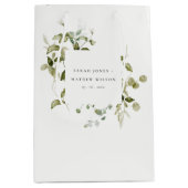 Elegant Botanisch Bladblad Waterverf Bruiloft Medium Cadeauzakje (Voorkant)