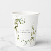 Elegant Botanisch Bladblad Waterverf Bruiloft Papieren Bekers (Voorkant)