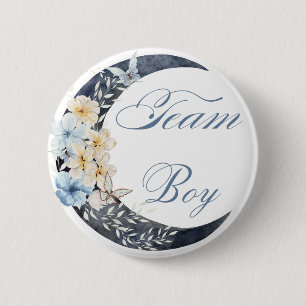 Elegant Botanisch Blauw Team Boy baby shower Chiqu Ronde Button 5,7 Cm