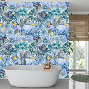 Elegant botanisch blauw wilde bloem motief behang