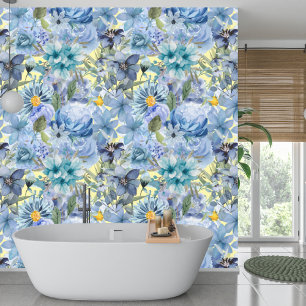 Elegant Botanisch Blauw Wildflower Patroon Behang