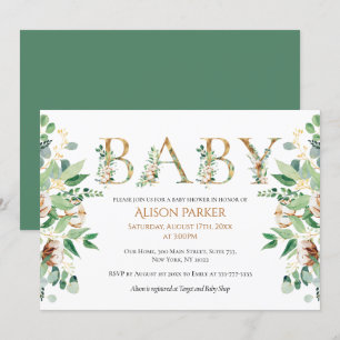 Elegant Botanisch Eucalyptus Gold Baby shower Kaart