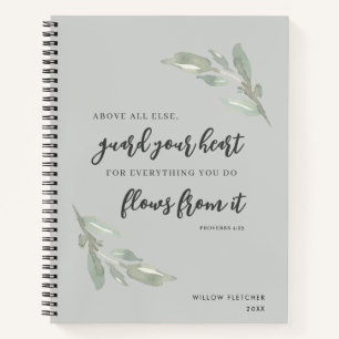 Elegant botanisch groen Christelijk Bijbelvers Notitieboek