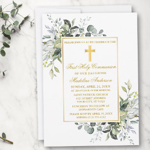 Elegant botanisch groen Heilige Communie goud Kaart