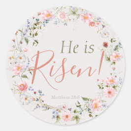 Elegant Botanisch 'Hij is Risen' Christelijk Pasen Ronde Sticker