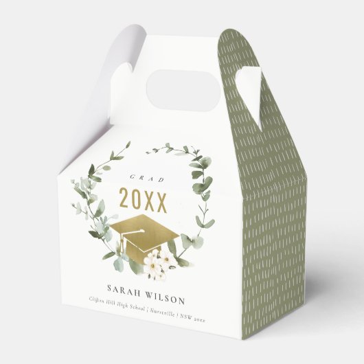 Elegant Botanisch Leafy Wreated Gold Afstuderen Bedankdoosjes (Achterkant)