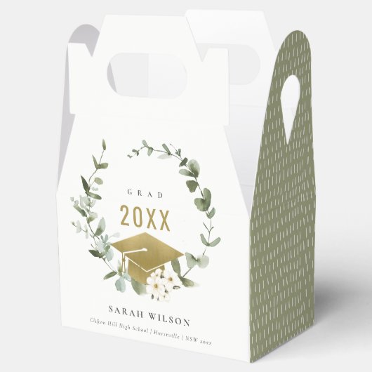 Elegant Botanisch Leafy Wreated Gold Afstuderen Bedankdoosjes (Geopend)