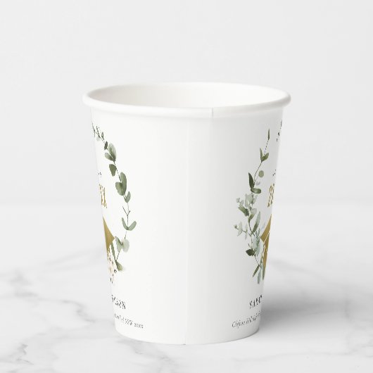 Elegant Botanisch Leafy Wreated Gold Afstuderen Papieren Bekers (Rechts)