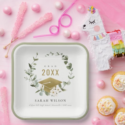 Elegant Botanisch Leafy Wreated Gold Afstuderen Papieren Bordje (Feest)