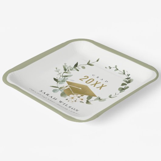 Elegant Botanisch Leafy Wreated Gold Afstuderen Papieren Bordje (Gebogen)