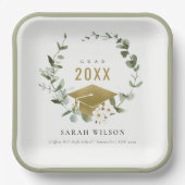 Elegant Botanisch Leafy Wreated Gold Afstuderen Papieren Bordje (Voorkant)