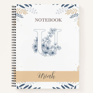 Elegant Botanisch met Initiaal U Notitieboek