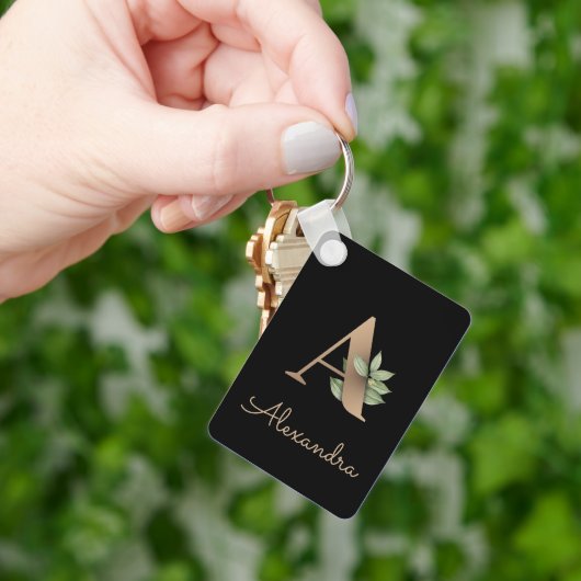 Elegant Botanisch Monogram Gouden Letter A Sleutel Sleutelhanger (Hand)