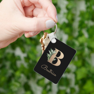 Elegant Botanisch Monogram Gouden Letter B Sleutel Sleutelhanger