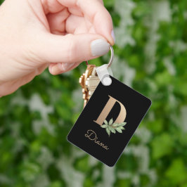 Elegant Botanisch Monogram Gouden Letter D Sleutel Sleutelhanger