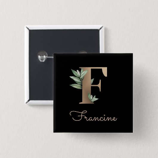 Elegant Botanisch Monogram Gouden Letter F Button (Voorkant /achterkant)