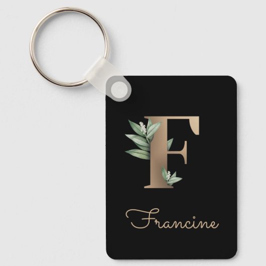 Elegant Botanisch Monogram Gouden Letter F Sleutel Sleutelhanger (Voorkant)