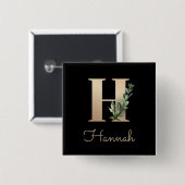Elegant Botanisch Monogram Gouden Letter H Button (Voorkant /achterkant)
