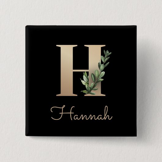 Elegant Botanisch Monogram Gouden Letter H Button (Voorkant)