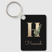 Elegant Botanisch Monogram Gouden Letter H Sleutel Sleutelhanger (Voorkant)