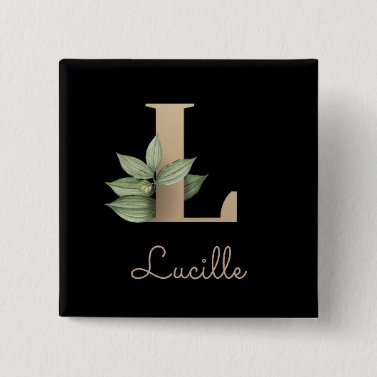 Elegant Botanisch Monogram Gouden Letter L Button (Voorkant)