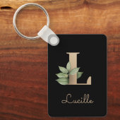Elegant Botanisch Monogram Gouden Letter L Sleutel Sleutelhanger (Voorkant)
