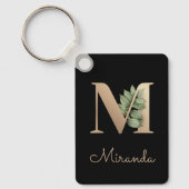 Elegant Botanisch Monogram Gouden Letter M Sleutel Sleutelhanger (Voorkant)