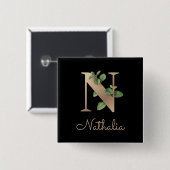 Elegant Botanisch Monogram Gouden Letter N Button (Voorkant /achterkant)