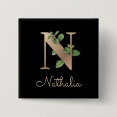Elegant Botanisch Monogram Gouden Letter N Button (Voorkant)