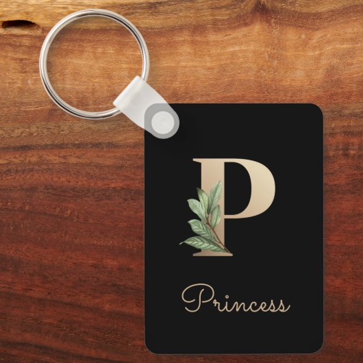 Elegant Botanisch Monogram Gouden Letter P Sleutel Sleutelhanger (Voorkant)