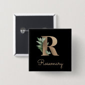 Elegant Botanisch Monogram Gouden Letter R Button (Voorkant /achterkant)