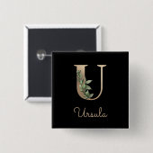 Elegant Botanisch Monogram Gouden Letter U Button (Voorkant /achterkant)