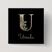 Elegant Botanisch Monogram Gouden Letter U Button (Voorkant)