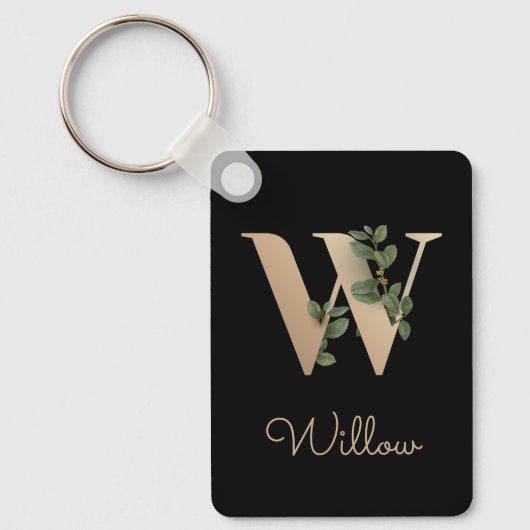 Elegant Botanisch Monogram Gouden Letter W Sleutel Sleutelhanger (Voorkant)