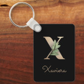 Elegant Botanisch Monogram Gouden Letter X Sleutel Sleutelhanger (Voorkant)